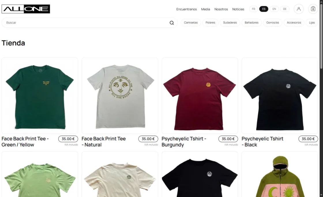 Catálogo de la tienda online de All One Brand.