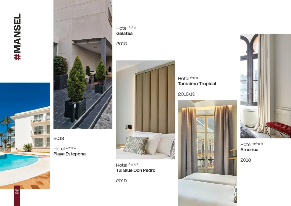 Composición de referencias hoteleras con fotografías en columnas.