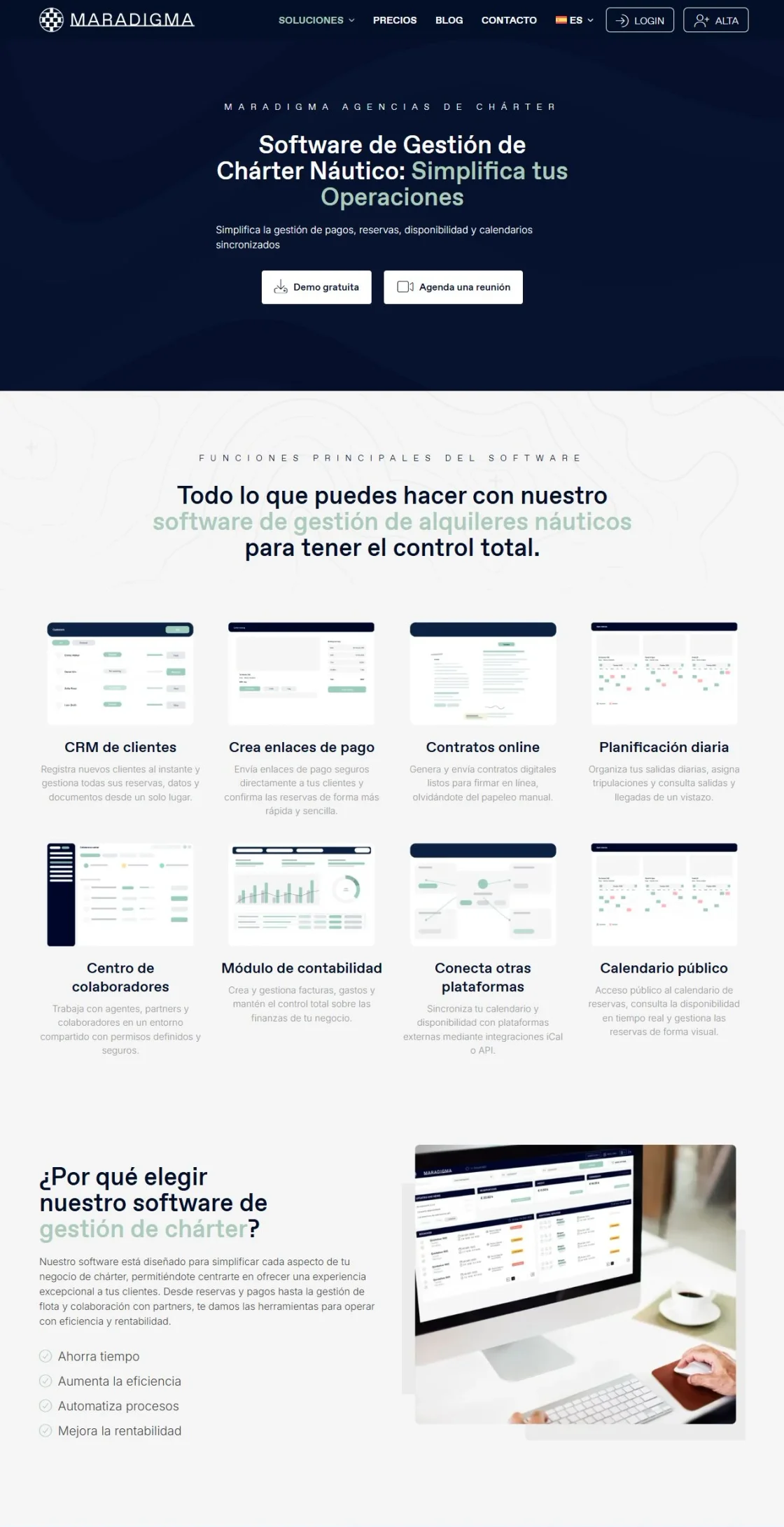 Web pública actual: solución para agencias de chárter (maradigma.com/es/agencias-de-charter/).