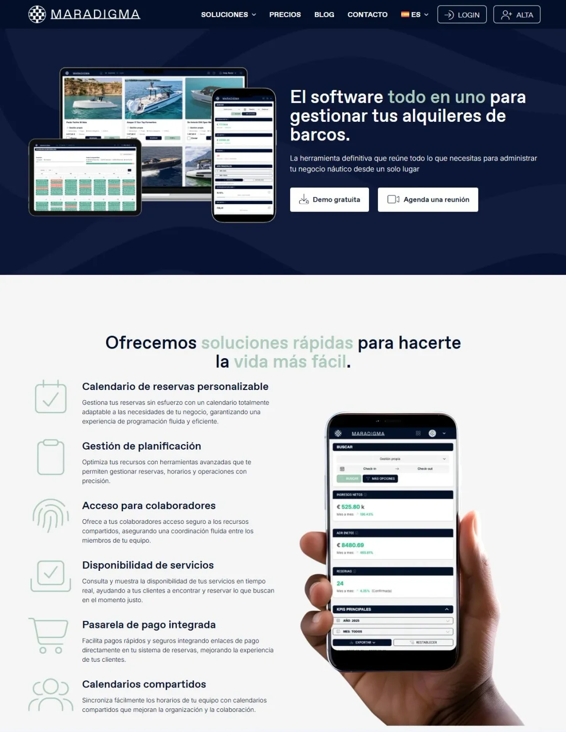 Web pública actual: portada y presentación de funciones (maradigma.com/es/).