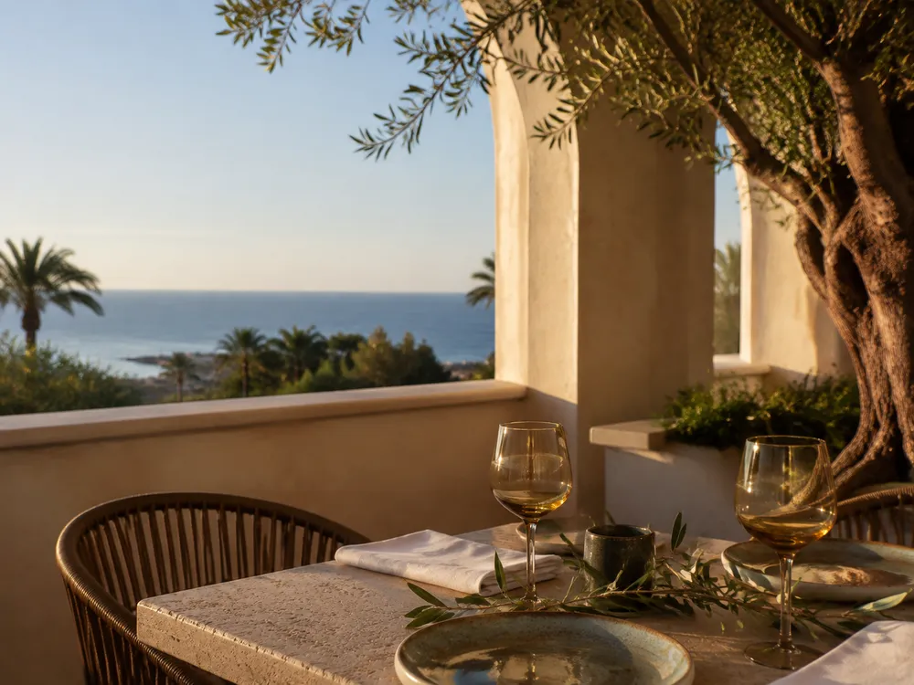 Concepto visual de una terraza mediterránea junto al mar