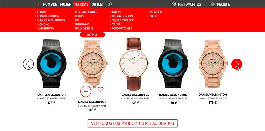 Catálogo y navegación por marcas.