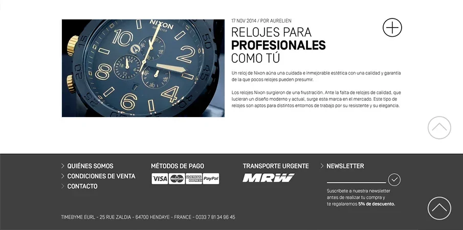 Contenido editorial y pie de la tienda.